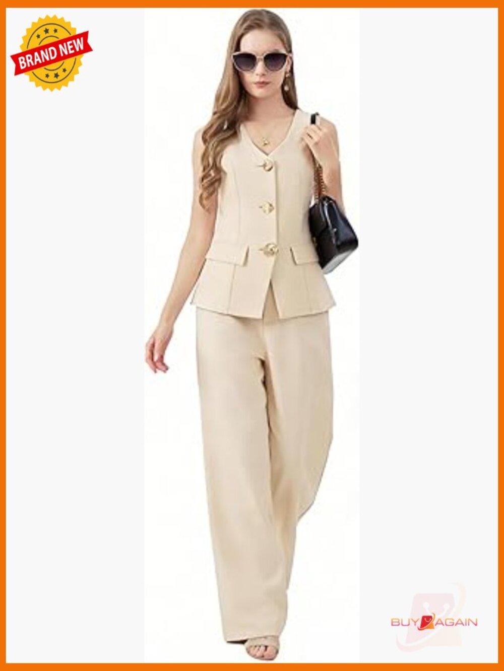 Sleeveless Blazer Vest & Wide Leg Pantsuit Set - 2 Piece Business Outfit